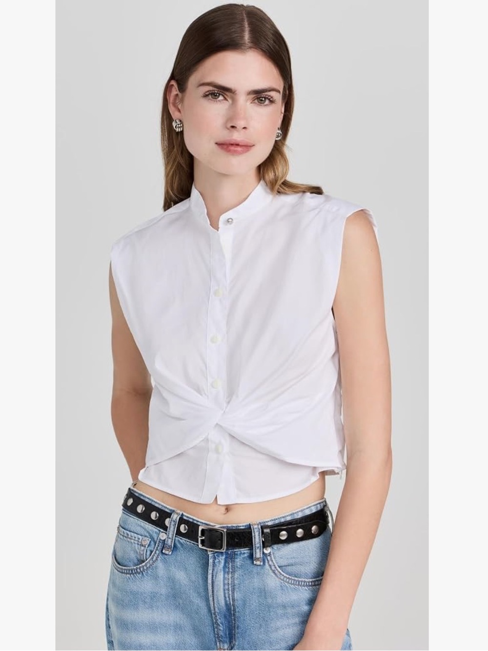 rag & bone Louisa White Sleeveless Twist-Front Poplin Top 10